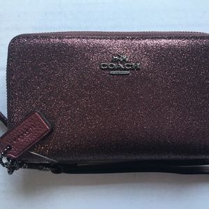 Coach Purple Glitter Double Zipper Phone Wallet